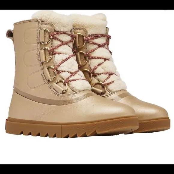 Sorel NWT Joan of Arc Next Lite Lux Gold Leather Boots 8 - Picture 3 of 9